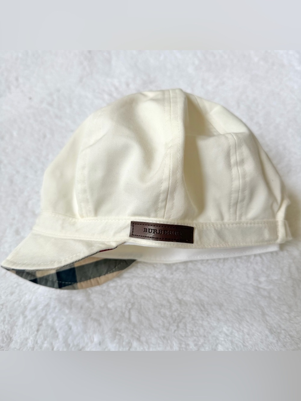 Burberry baby hat nova check logo leather unisex boy girl white 1-3years old